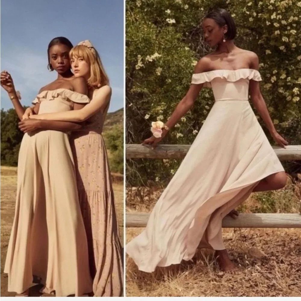 REFORMATION Verbena Dress Maxi Gown bridesmaid Ruffle Romantic Coquette 4 blush